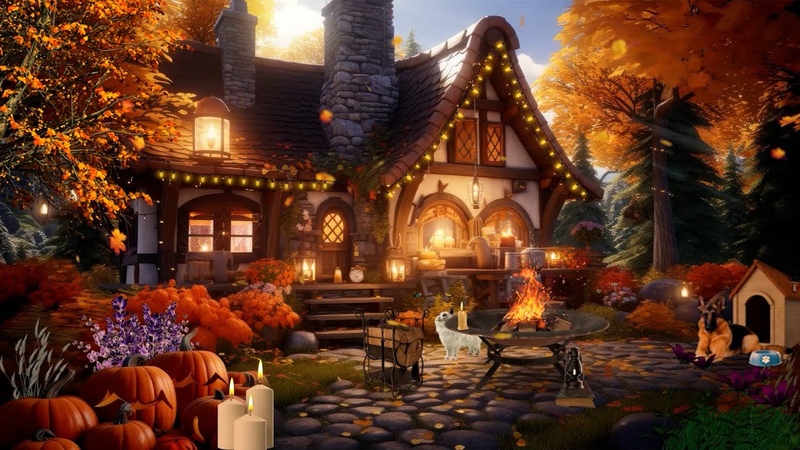 FALL PORCH AMBIENCE: Cozy Autumn Afternoon Sounds, Crunchy Leaves Crackling Fire, Deep