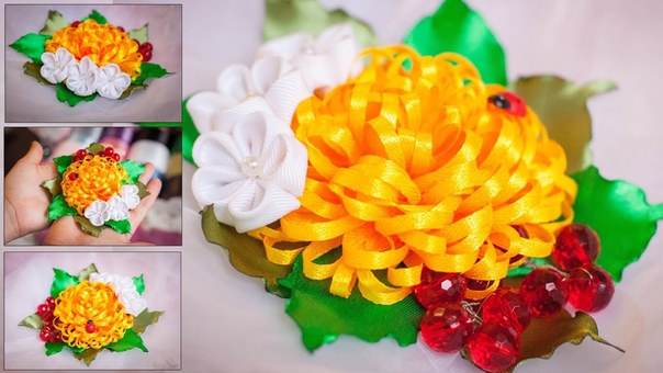 Яркая Летняя Композиция Канзаши МК, узкая лента, DIY Kanzashi,