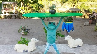 Mesa de Cimento Criativa Para Decorao de Jardins  #Sapo Surfista#