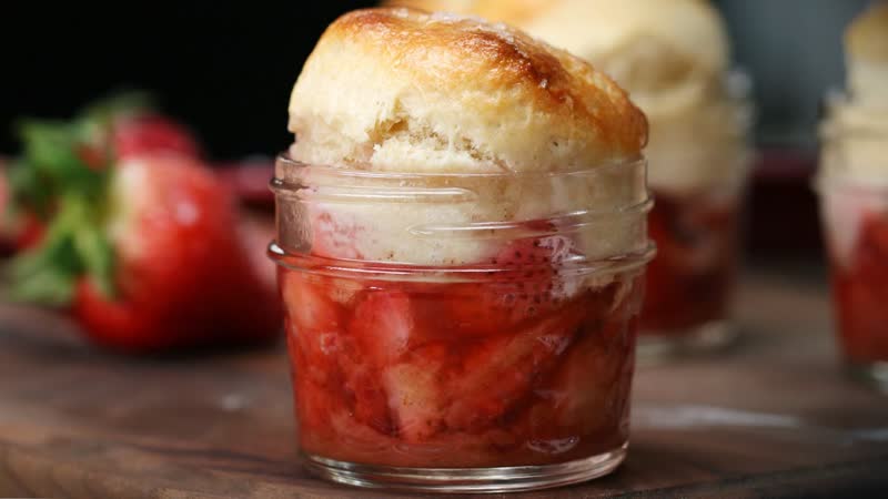 Mini Strawberry Rhubarb Cobbler With Buttermilk Cream Cheese