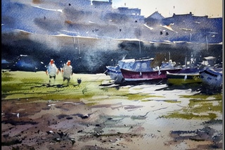 Watercolour demonstration by Tim Wilmot  How to paint a harbour scene with boats and people - #9