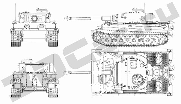 Чертеж тигра 1 с размерами PzKpfw VI Ausf Н. Фотография из альбома PzKpfw VI Схемы, чертежи - 28 из 36 ВКон
