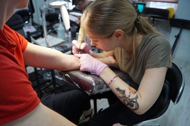 Tattoo school petite handjob