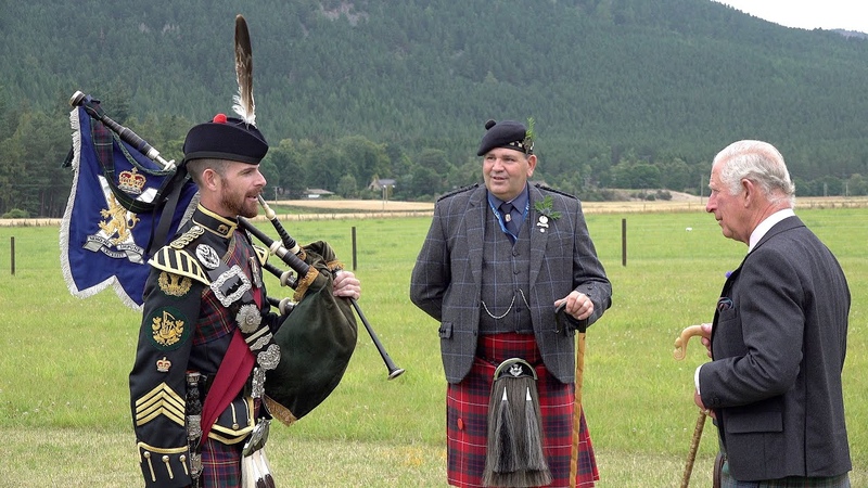 HRH Prince Charles raising the Standard for the 2020 Ballater Highland Games in Deeside,