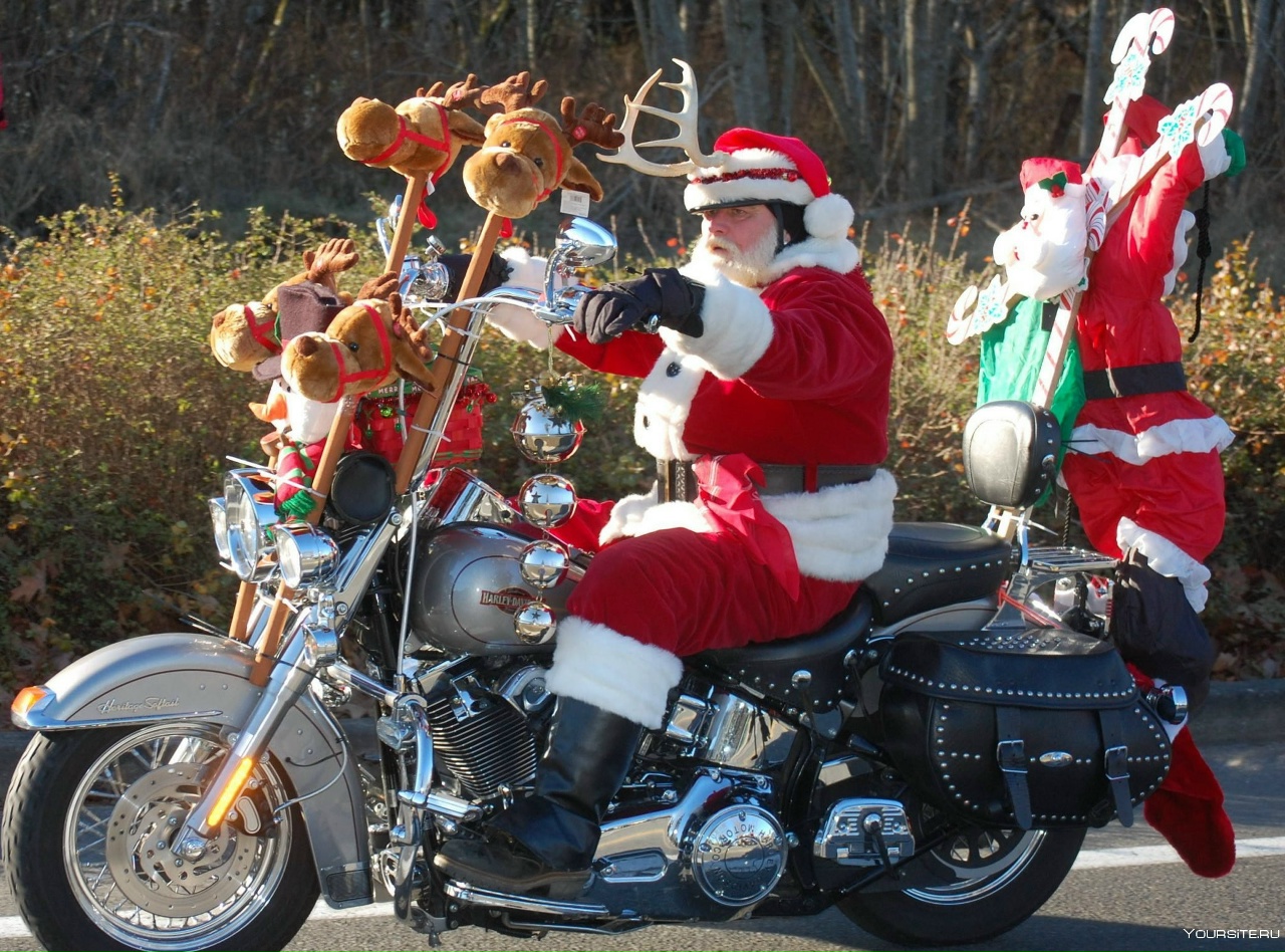 Hre Comes Santa Claus Harley davidson, Harley, Moto logo