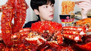 ASMR MUKBANG | 직접 만든 해물찜 대왕 킹크랩 문어 팽이 버섯 먹방 & 레시피  KING CRAB, OCTOPUS, SEAFOOD