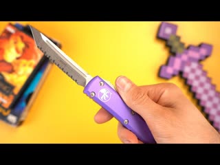 Автоматический нож Microtech Ultratech T/E Serrated stonewash сталь M390, рукоять Purple Aluminium
